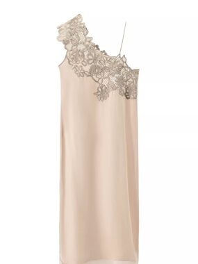 Zara asymmetric crochet Slip Dress in Light Nude